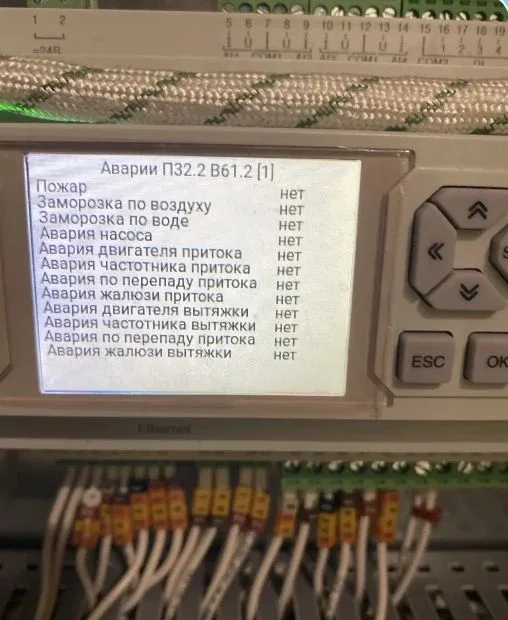 Экран контроллера на объекте: по всем позициям «нет», ни одной активной аварии